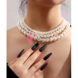 Colier  elegant AS16JJ Argintiu cu perle Alb-Crem din 3 siraguri